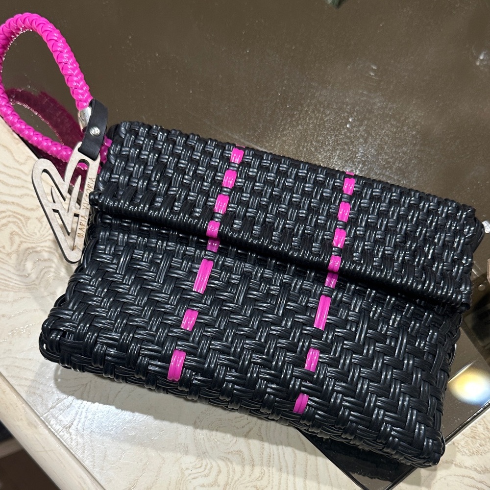 Black and Pink Woven Clutch